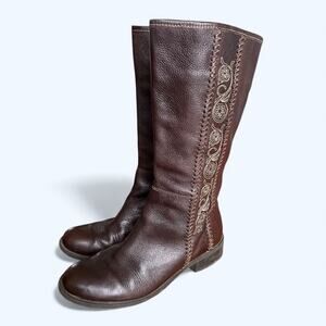 Matisse Brown Leather Mid-Calf Riding Boots Embroidered Western Boho Womens 8.5